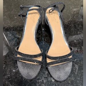 Jewel Badgley Mischka Black Glitter Sandals